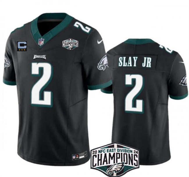 Men's Black Philadelphia Eagles #2 Darius Slay JR 2024 NFC East Champions With 3-Star C Patch F.U.S.E. Vapor Untouchable Limited Stitched Football Jersey